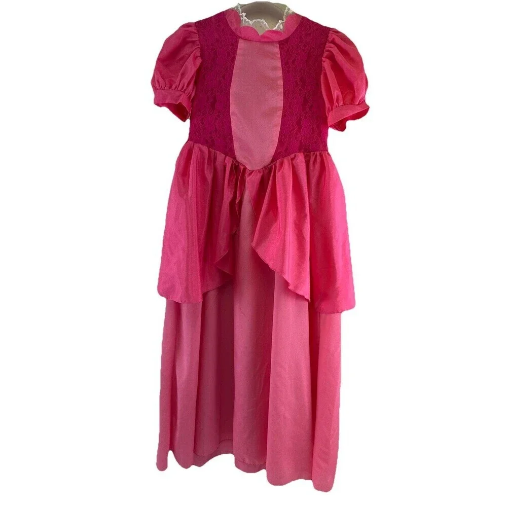 Super Mario Princess Peach Pink Dress Costume‎ Long Zip Layered Girls 140 10/12